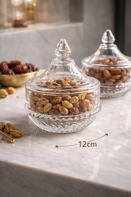 مضيفة زجاج صغيرة / صحن مكسرات مع غطاء / تمرية / سكرية