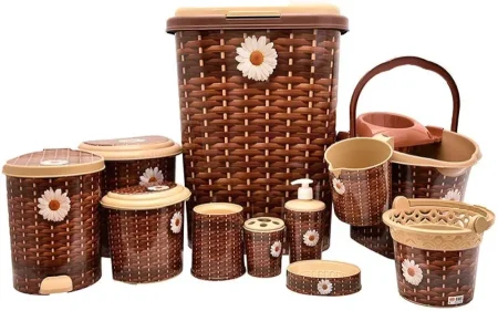 طقم حمام مكون من 10 قطعة بلاستيك ، لون بني