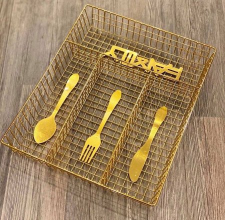 منظم معالق وشوك ستانلس ذهبي