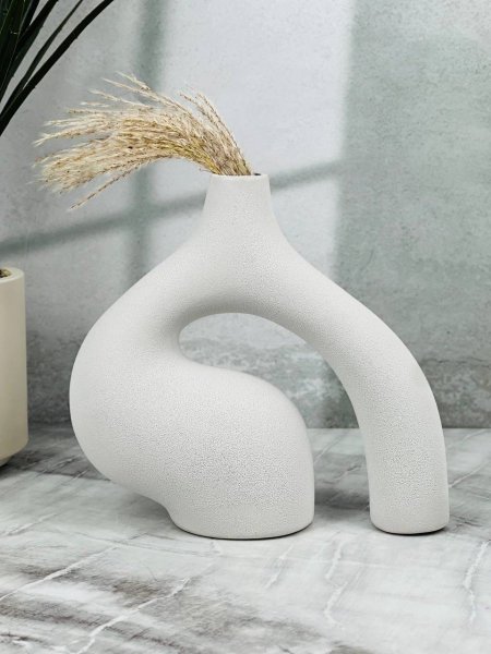 فازا ابيض مبزر أنبوب متعرج 26X20CM