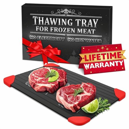 صينية/لوح إذابة للحوم والفواكه المجمدة: صينية إذابة سريعة، آمنة، مصنوعة من الألومنيوم الأسود.