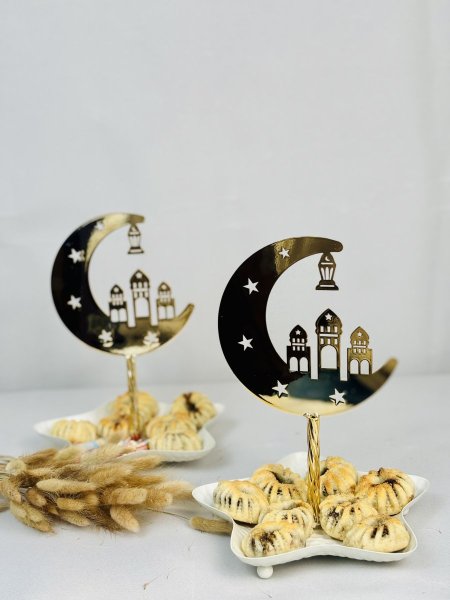 مضيفة معمول ستانلس مع هلال ذهبي