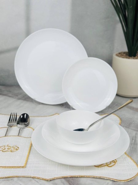 طقم صحون اوبال الشوعاني ابيض سادة 24 قطعة