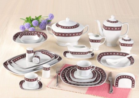 طقم صحون بورسلان مطرز 116 قطعة