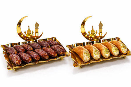 مضيقة - تمرية ذهبي مستطيلة معدن مع هلال ( صحن قطايف )