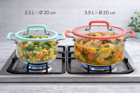 طنجرة زجاج حراري شفافة مقاوم للحرارة مع غطاء اطار سيليكون