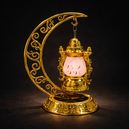 فانوس  رمضان بلاستك - هلال مع فانوس تعليق بلاستيك 25سم