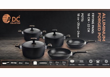 طقم طناجر 3 طناجر + 2 قلايات ( طقم طنجرة 5 قطع يد برونزي ADC)