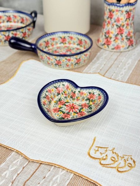 زبدية خزف مغربي مرسم شكل قلب 12CM