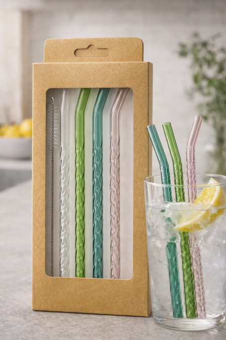 طقم مصاصات زجاج مع فرشاة تنظيف – 4 قطع