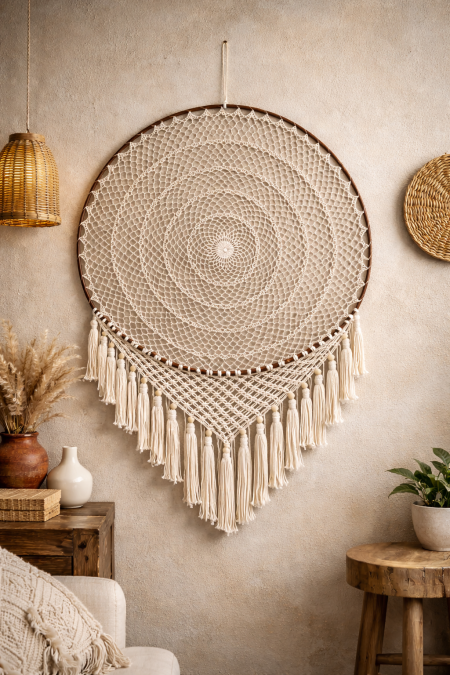 تعليقة حائط ماكراميه بوهيمية 80 سم مكرمية