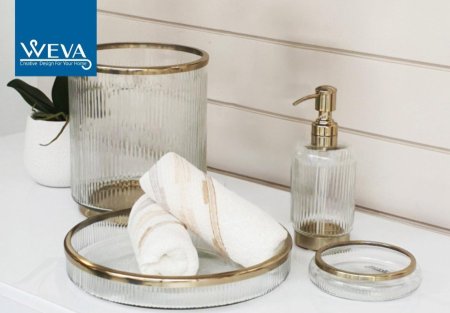 طقم حمام زجاج هندي ثقيل 4 قطع إطار ذهبي (WEVA)PURE