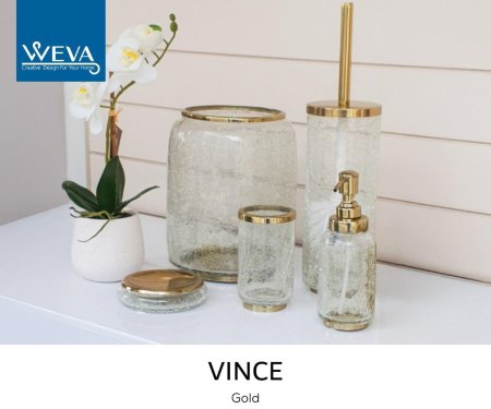 طقم حمام زجاج ثقيل اطار ذهبي 5 قطع (WEVA)VINCE