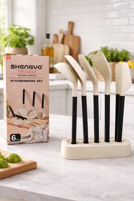 طقم مغارف سيليكون 5 قطع مع ستاند