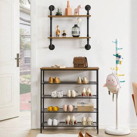 ستاند رفوف أحذية 4 طبقات معدن مع سطح خشبي