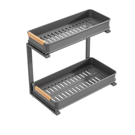 منظم تحت المجلى / منظم منظفات جرار متحرك طبقتين معدن سكني مع يد خشب