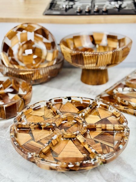 مضيفة ريزن مع خشب بني غامق 5 أقسام 30CM