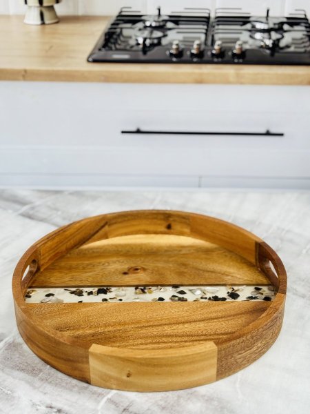 صينية خشب بني غامق مع ريزن 35CM