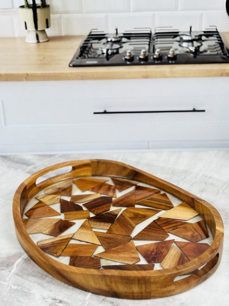 صينية تقديم ريزن مع خشب بني غامق 45CM