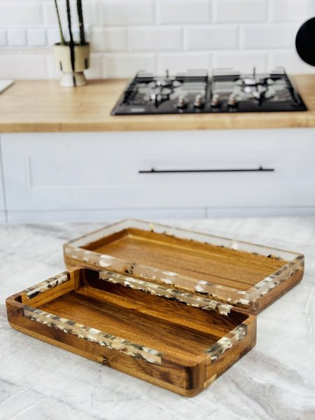 جاط خشب بني غامق مستطيل مع ريزن