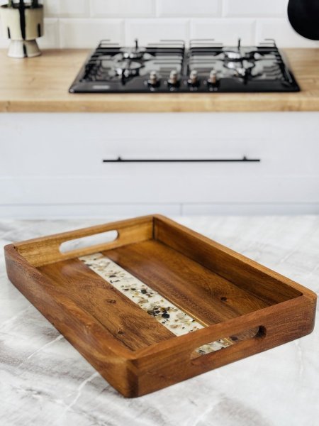 صينية تقديم خشب مع ريزن مستطيل
