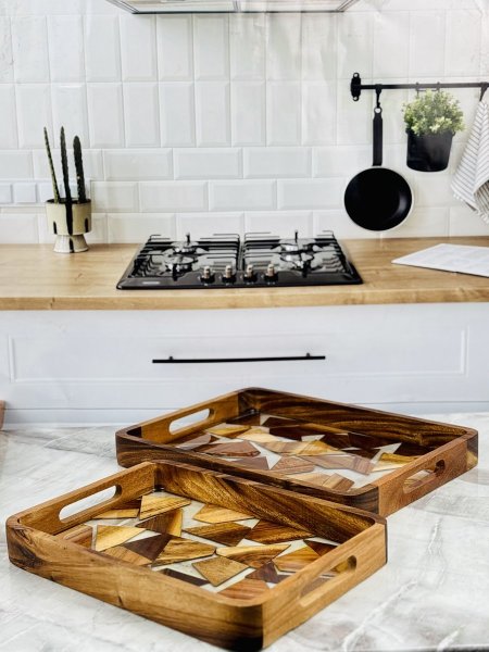 صينية تقديم خشب ريزن مع خشب بني غامق