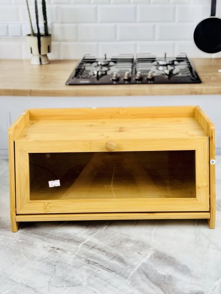 صندوق خبز خشب بامبو مستطيل مع غطاء شفاف