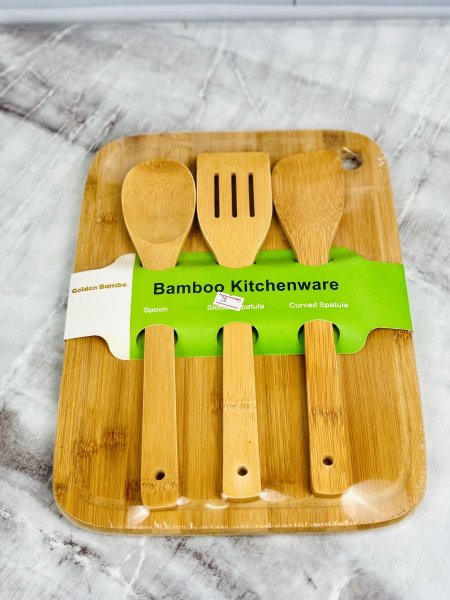 لوح تقطع مع 3 مغارف خشب