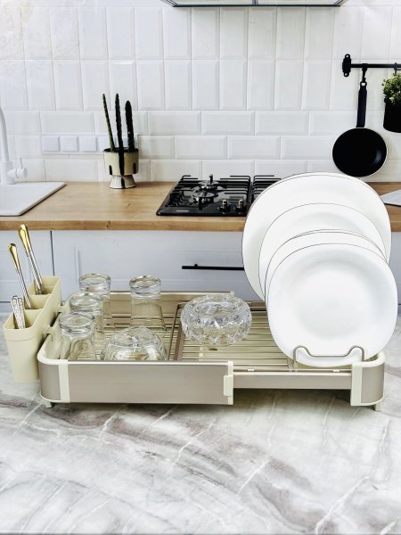 سلة / منظم / مشك صحون جلي بلاستيك اطار المنيوم بيج قابل ل التكبير