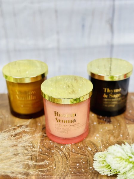 شمعة - شمع عطري زجاج دائري غطاء ذهبي