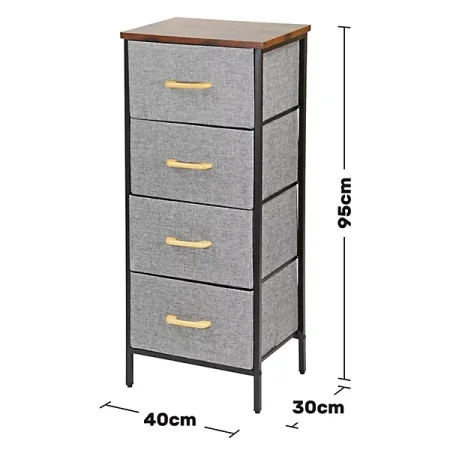 خزانة 4 جوارير قماش هيكل معدني سطح خشب