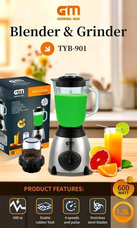 خلاط كهربائي شاف زجاج 3 سرعات مع مطحنة  GM