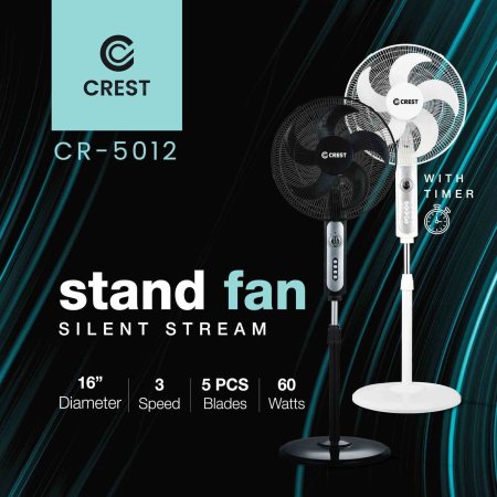 مروحة كهربائية 5 شفرات بلاستيك 3 سرعات 60 وات CREST