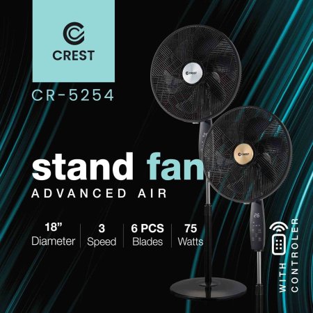 مروحة كهربائية 6 شفرات بلاستيك 3 سرعات 75 وات CREST