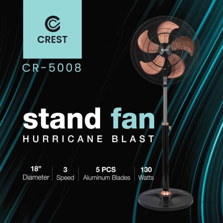 مروحة كهربائية 5 شفرات المنيوم 3 سرعات 130 وات CREST