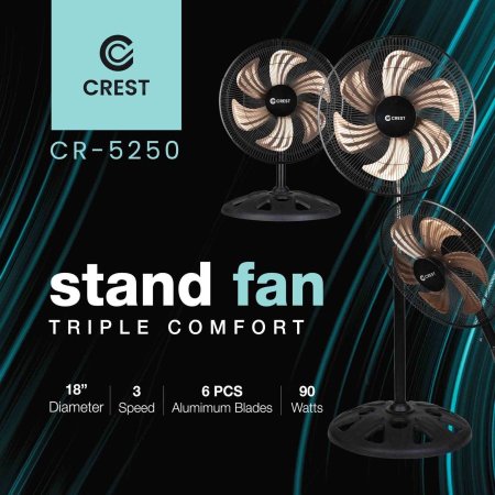 مروحة كهربائية 6 شفرات المنيوم  3 سرعات 90 وات CREST