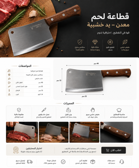 قطاعة لحم معدن – يد خشبية