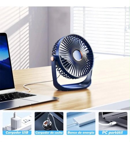مروحة مكتبية دوارة USB - 5 سرعات تعديل زاوية مع اضاءة سهار