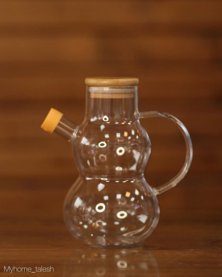 ابريق (ماء)(زيت) زجاج غطاء خشب 1000 مل
