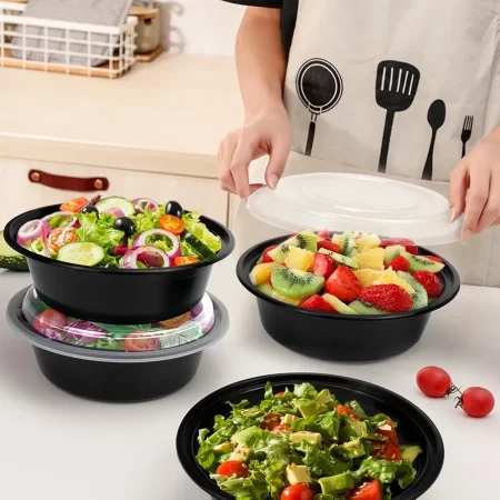 تبروير أكل بلاستيكي مع أغطية وعلب طعام TakeAway قطعة 8 دائري 50oz  لتر 1.4