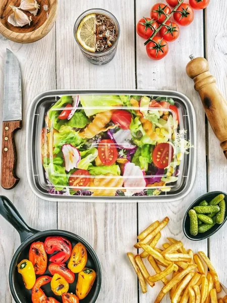 تبروير أكل بلاستيكي مع أغطية وعلب طعام TakeAway قطعة 10 مستطيل 1.4 لتر