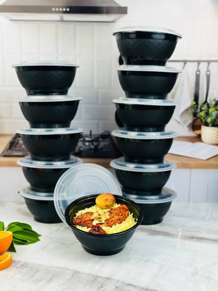 تبروير أكل بلاستيكي مع أغطية وعلب طعام TakeAway قطعة 12 38oz