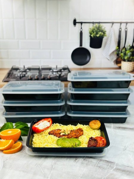 تبروير أكل بلاستيكي مع أغطية وعلب طعام TakeAway قطعة 8 مستطيل 1.7 لتر