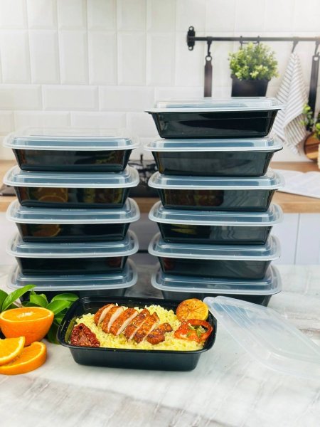 تبروير أكل بلاستيكي مع أغطية وعلب طعام TakeAway قطعة 12 مستطيل 0.9لتر