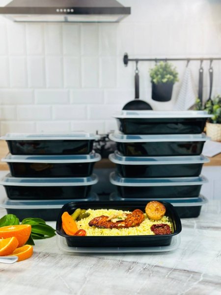تبروير أكل بلاستيكي مع أغطية وعلب طعام TakeAway قطعة 10 مستطيل 1.4 لتر