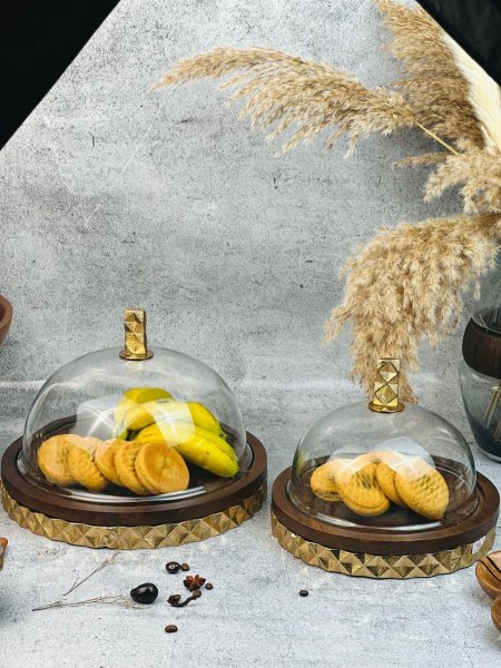 مضيفة معمول / فواكه خشب طبيعي غطاء زجاج اطار معدن موديل نحاس هندي