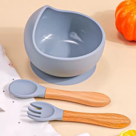 زبدية طعام للأطفال سيليكون حراري مع ملعقة و شوكة