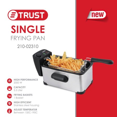 مقلى زيت كهربائي مفرد 2000W سعة 3.5 لتر TRUST