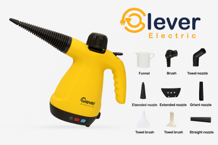 منظف بخاري ، درجة حرارة عالية ، مع عصاة طويلة 1000واط عشرة قطع في جهاز واحد.Clever Electric R-1292