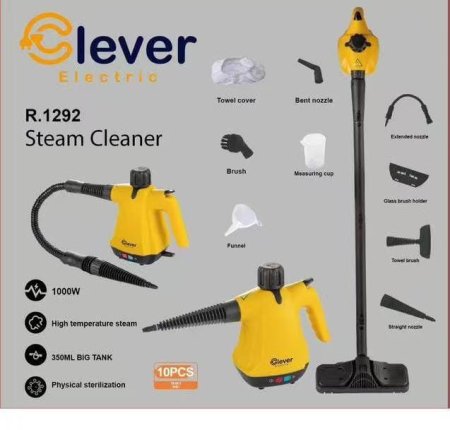 منظف بخاري ، درجة حرارة عالية ، مع عصاة طويلة 1000واط عشرة قطع في جهاز واحد.Clever Electric R-1292